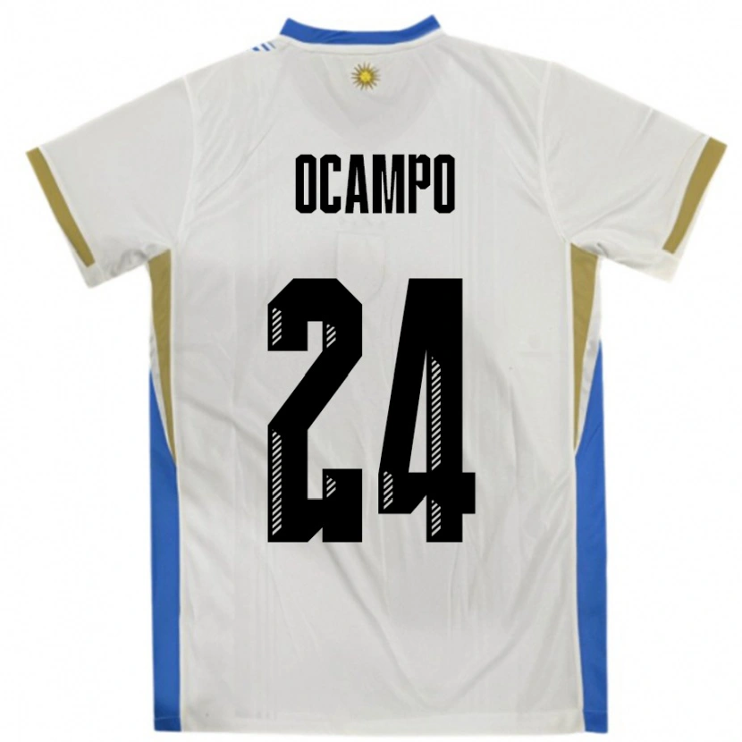 Danxen Hombre Camiseta Uruguay Brian Ocampo #24 Blanco Azul 2ª Equipación 24-26 La Camisa