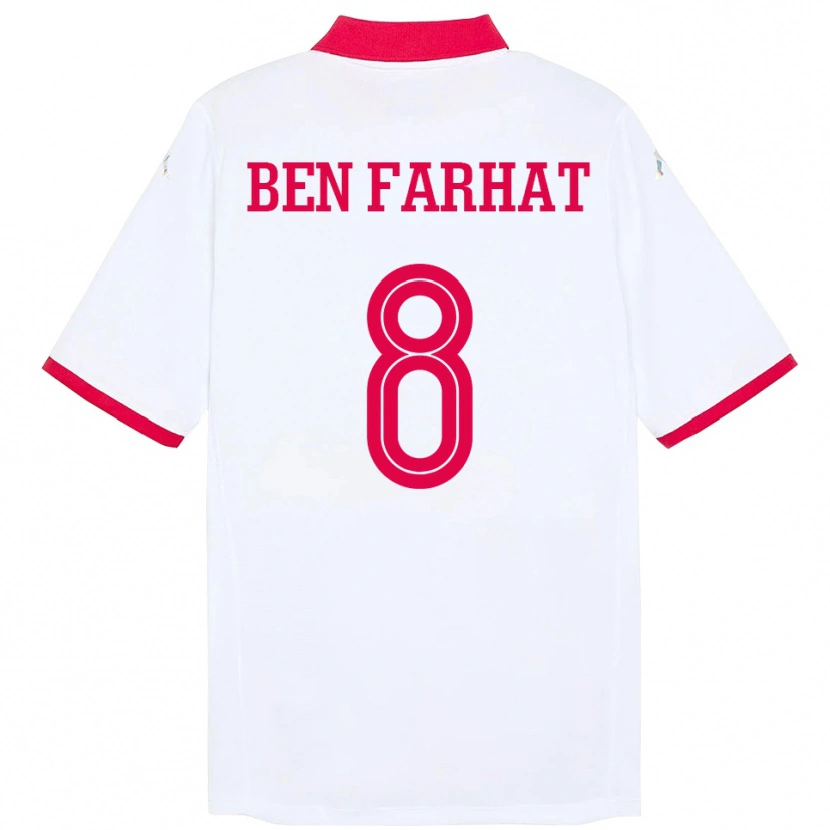 Danxen Hombre Camiseta Túnez Louey Ben Farhat #8 Blanco 2ª Equipación 24-26 La Camisa