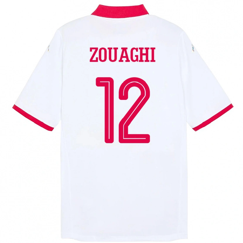 Danxen Hombre Camiseta Túnez Thomas Zouaghi #12 Blanco 2ª Equipación 24-26 La Camisa