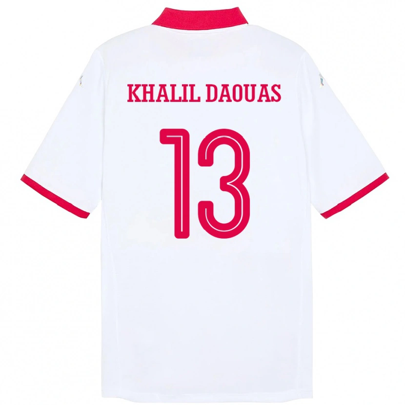 Danxen Hombre Camiseta Túnez Mohamed Khalil Daouas #13 Blanco 2ª Equipación 24-26 La Camisa