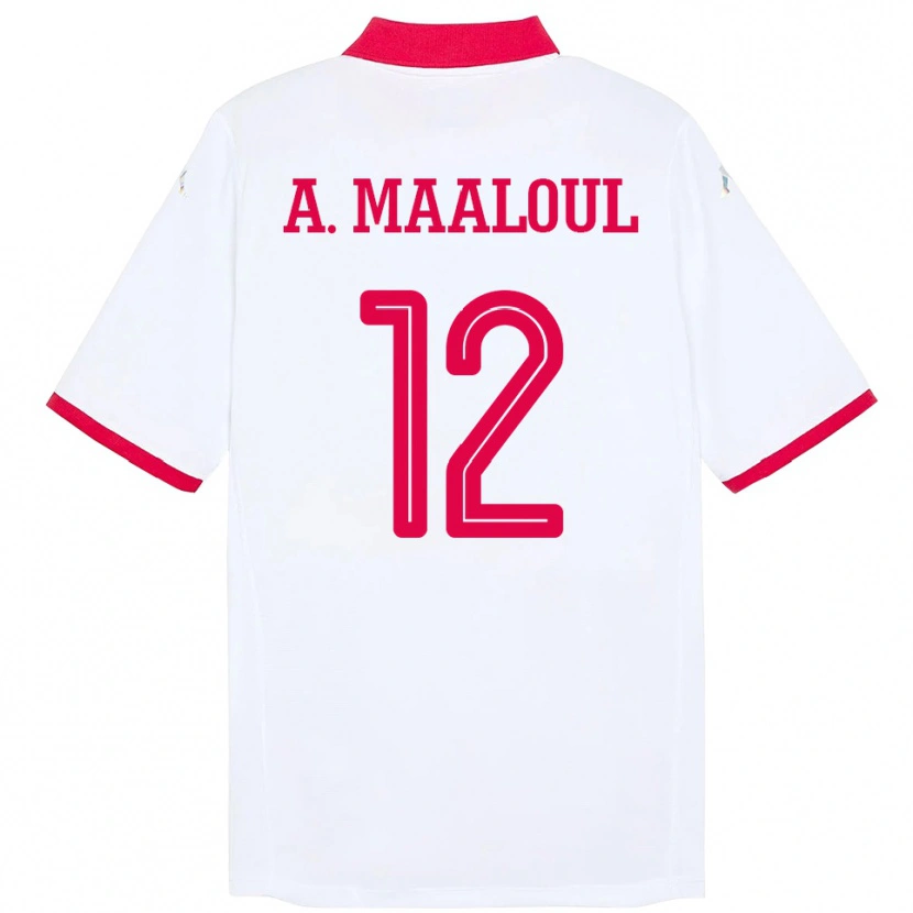 Danxen Hombre Camiseta Túnez Ali Maaloul #12 Blanco 2ª Equipación 24-26 La Camisa