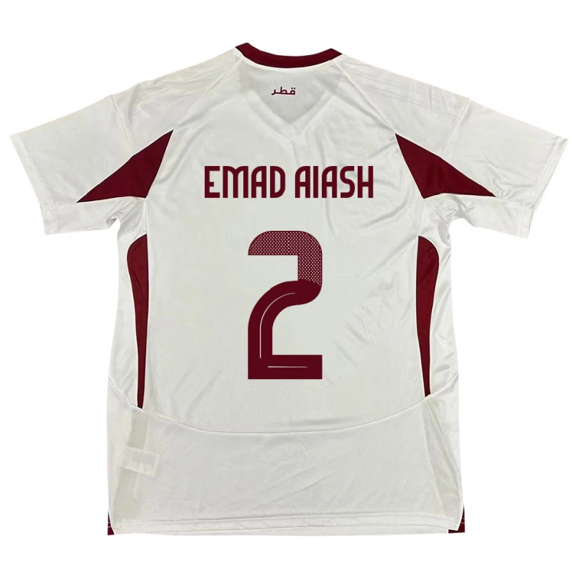 Danxen Hombre Camiseta Catar Mohamed Emad Aiash #2 Blanco 2ª Equipación 24-26 La Camisa