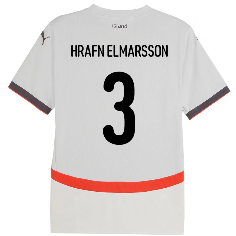 Danxen Hombre Camiseta Islandia Leó Hrafn Elmarsson #3 Blanco 2ª Equipación 24-26 La Camisa