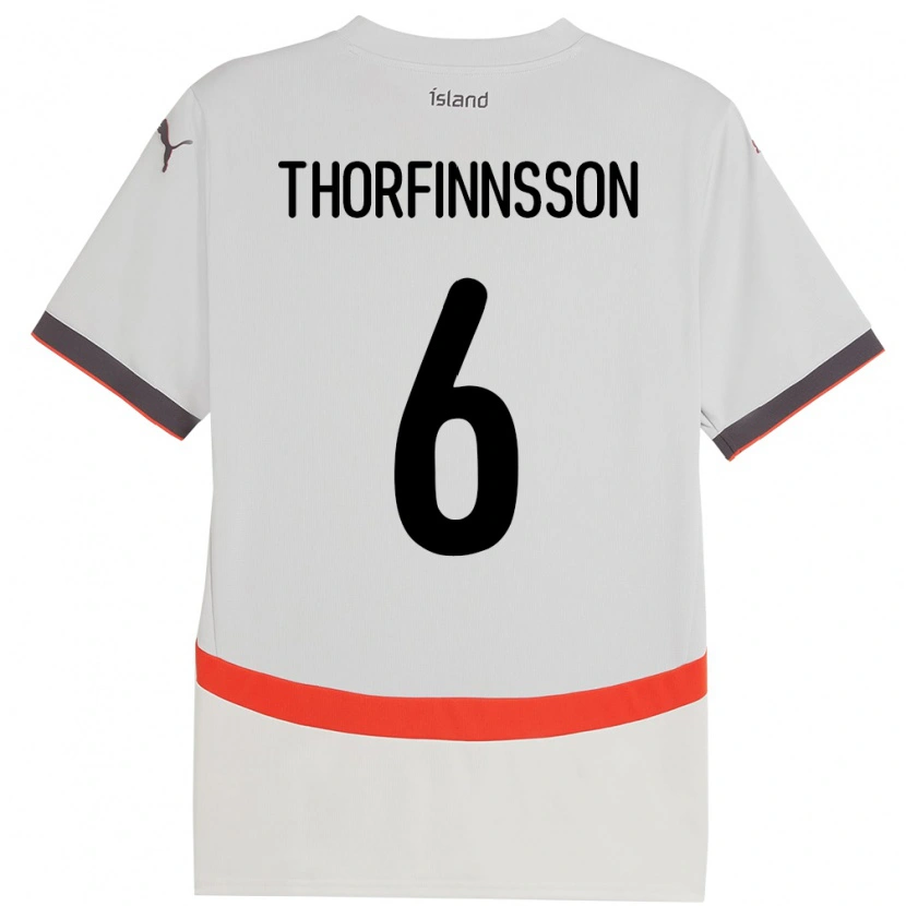 Danxen Hombre Camiseta Islandia Mikael Máni Thorfinnsson #6 Blanco 2ª Equipación 24-26 La Camisa