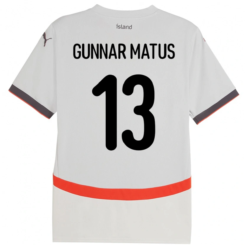 Danxen Hombre Camiseta Islandia Aron Gunnar Matus #13 Blanco 2ª Equipación 24-26 La Camisa
