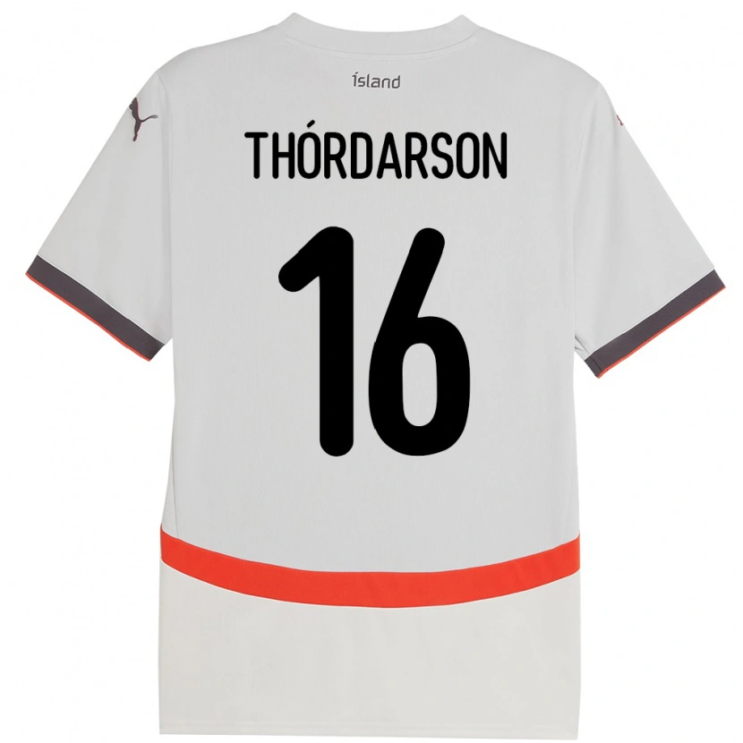 Danxen Hombre Camiseta Islandia Gísli Thórdarson #16 Blanco 2ª Equipación 24-26 La Camisa