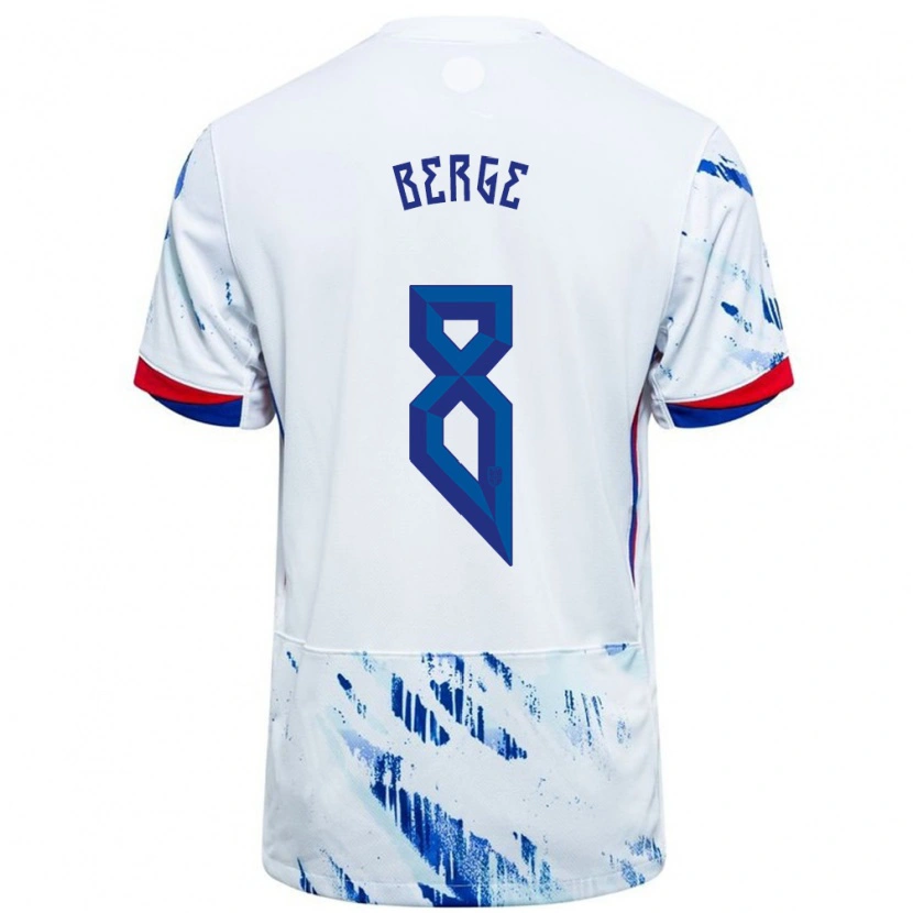 Danxen Hombre Camiseta Noruega Sander Berge #8 Blanco Azul 2ª Equipación 24-26 La Camisa