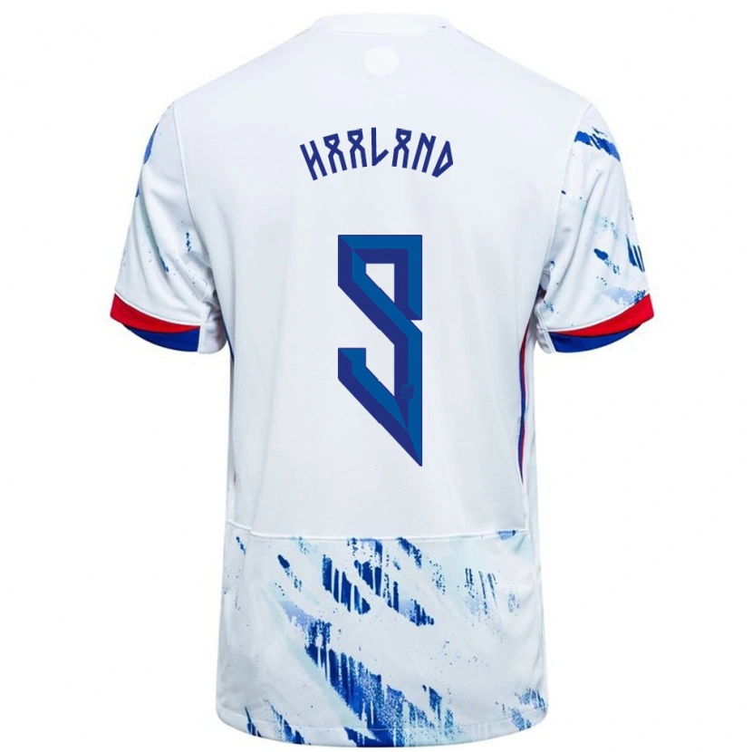 Danxen Hombre Camiseta Noruega Erling Haaland #9 Blanco Azul 2ª Equipación 24-26 La Camisa
