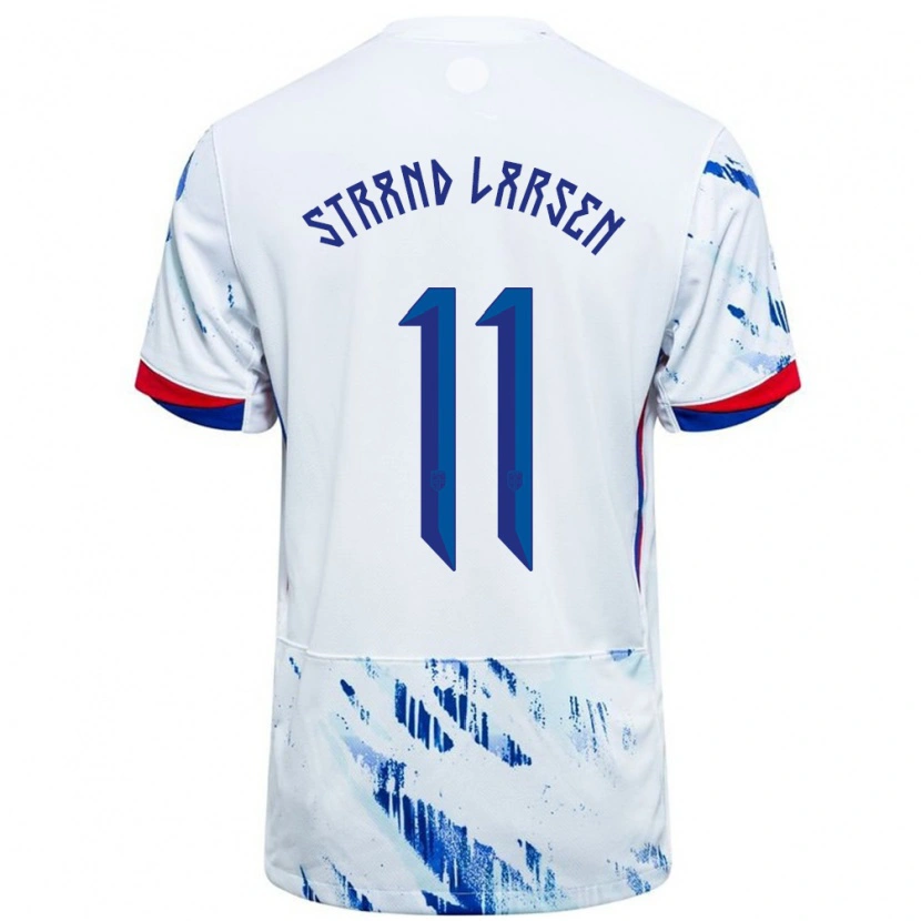 Danxen Hombre Camiseta Noruega Jørgen Strand Larsen #11 Blanco Azul 2ª Equipación 24-26 La Camisa