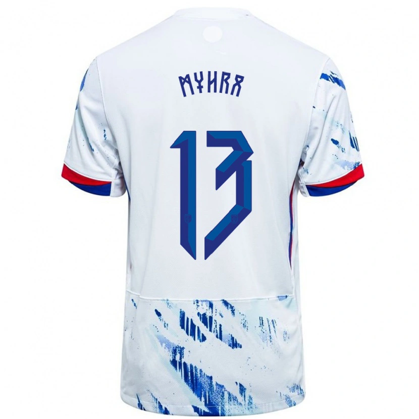 Danxen Hombre Camiseta Noruega Viljar Myhra #13 Blanco Azul 2ª Equipación 24-26 La Camisa