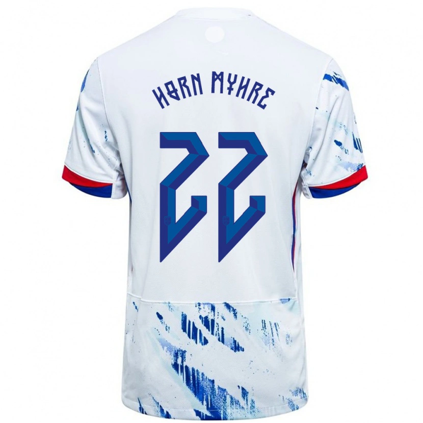 Danxen Hombre Camiseta Noruega Felix Horn Myhre #22 Blanco Azul 2ª Equipación 24-26 La Camisa