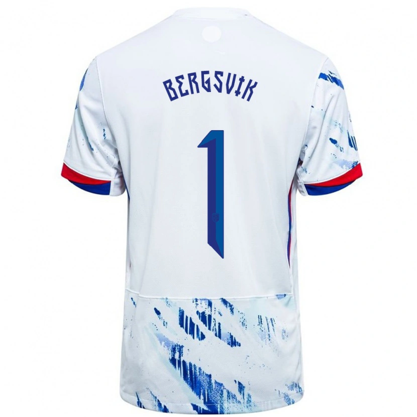 Danxen Hombre Camiseta Noruega Aksel Bergsvik #1 Blanco Azul 2ª Equipación 24-26 La Camisa