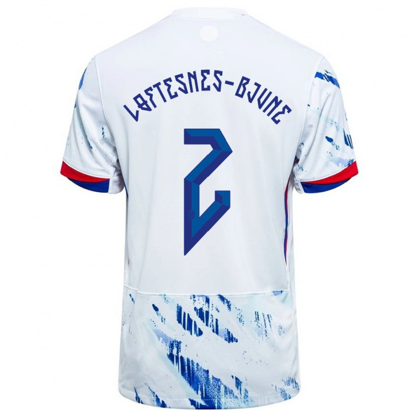 Danxen Hombre Camiseta Noruega Filip Loftesnes-Bjune #2 Blanco Azul 2ª Equipación 24-26 La Camisa