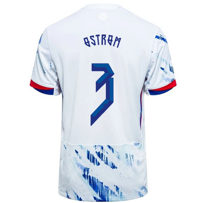 Danxen Hombre Camiseta Noruega Robin Østrøm #3 Blanco Azul 2ª Equipación 24-26 La Camisa