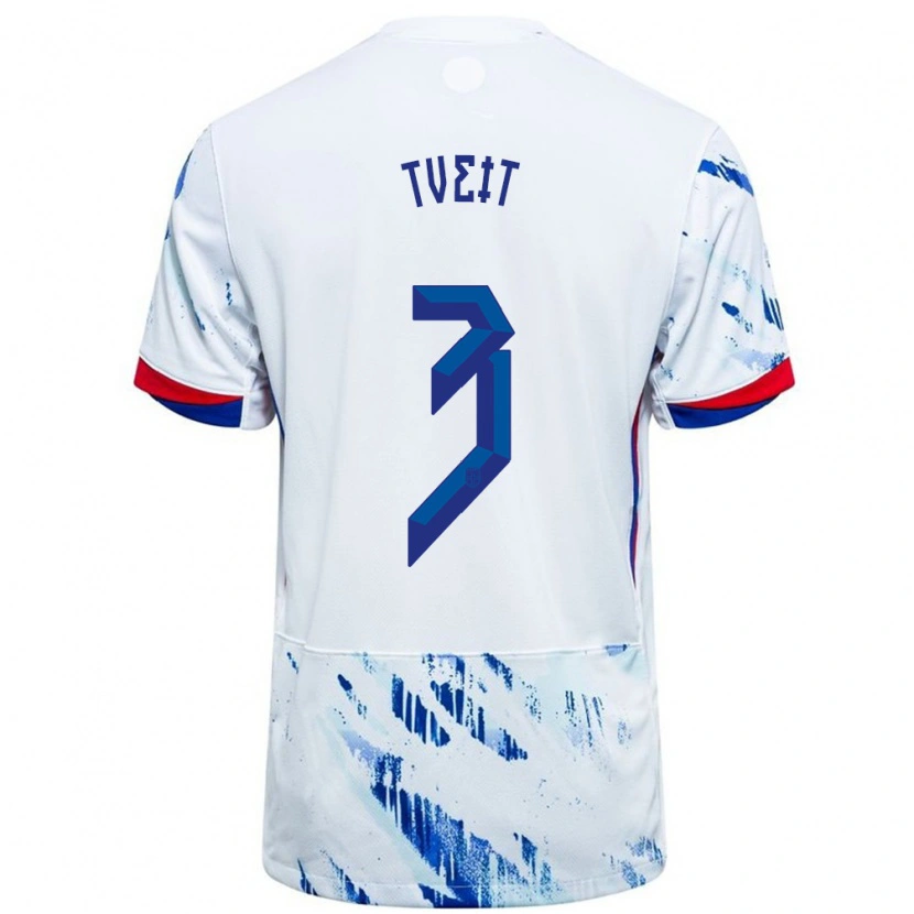 Danxen Hombre Camiseta Noruega Aksel Tveit #3 Blanco Azul 2ª Equipación 24-26 La Camisa