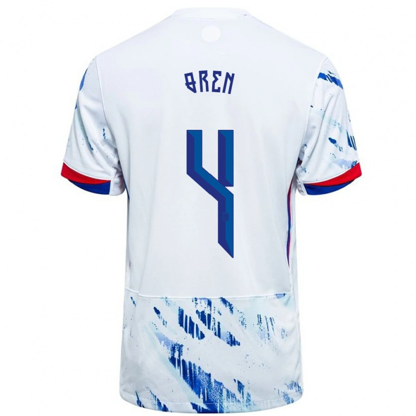 Danxen Hombre Camiseta Noruega Mathias Øren #4 Blanco Azul 2ª Equipación 24-26 La Camisa