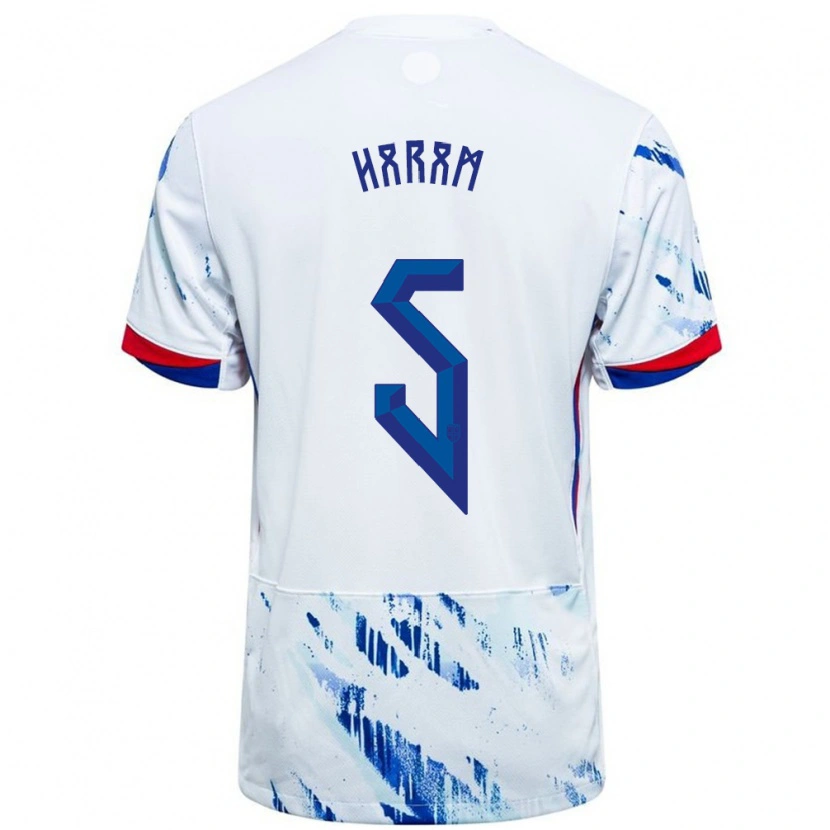 Danxen Hombre Camiseta Noruega Simen Haram #5 Blanco Azul 2ª Equipación 24-26 La Camisa