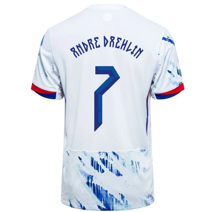 Danxen Hombre Camiseta Noruega Kevin André Dæhlin #7 Blanco Azul 2ª Equipación 24-26 La Camisa