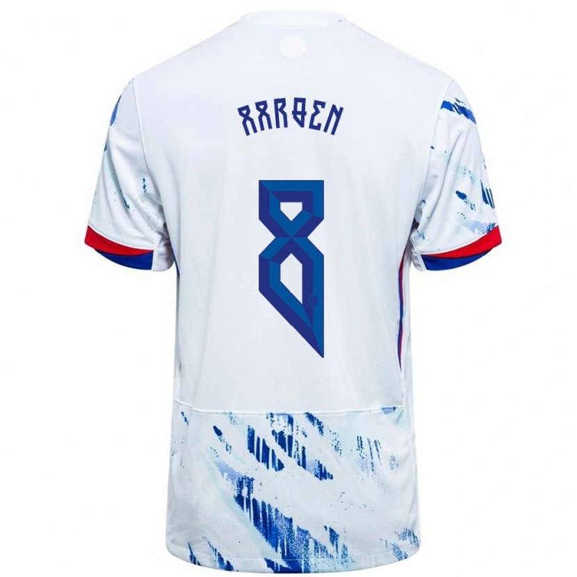 Danxen Hombre Camiseta Noruega Isak Hansen-Aarøen #8 Blanco Azul 2ª Equipación 24-26 La Camisa
