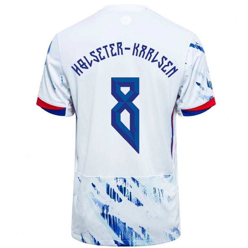 Danxen Hombre Camiseta Noruega Philip Holseter-Karlsen #8 Blanco Azul 2ª Equipación 24-26 La Camisa