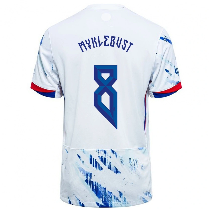 Danxen Hombre Camiseta Noruega Lucas Myklebust #8 Blanco Azul 2ª Equipación 24-26 La Camisa