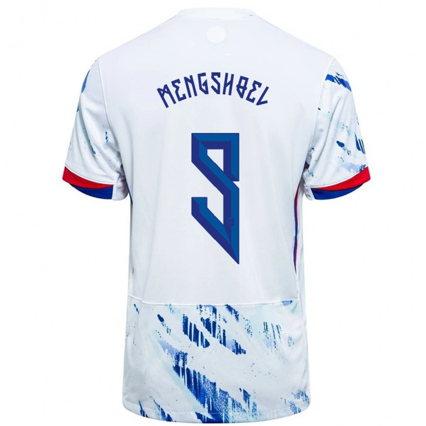 Danxen Hombre Camiseta Noruega Olav Dobloug Mengshoel #9 Blanco Azul 2ª Equipación 24-26 La Camisa