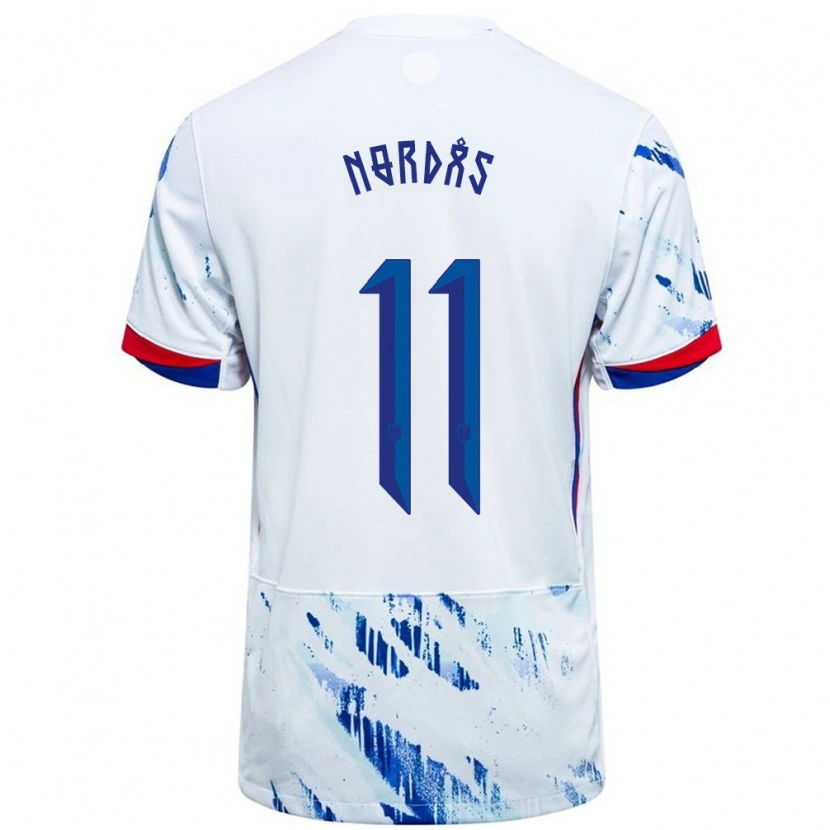 Danxen Hombre Camiseta Noruega Lasse Nordås #11 Blanco Azul 2ª Equipación 24-26 La Camisa