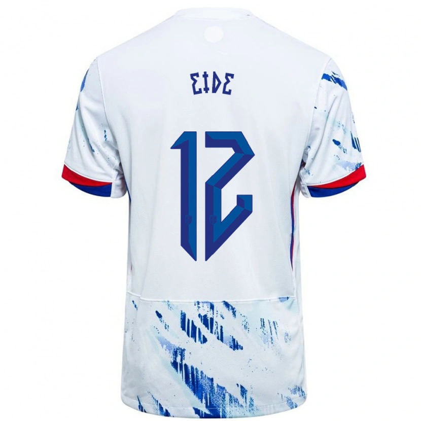 Danxen Hombre Camiseta Noruega Bernard Eide #12 Blanco Azul 2ª Equipación 24-26 La Camisa