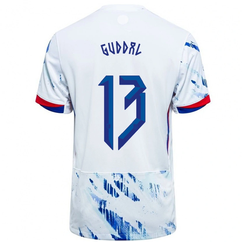 Danxen Hombre Camiseta Noruega Tobias Guddal #13 Blanco Azul 2ª Equipación 24-26 La Camisa