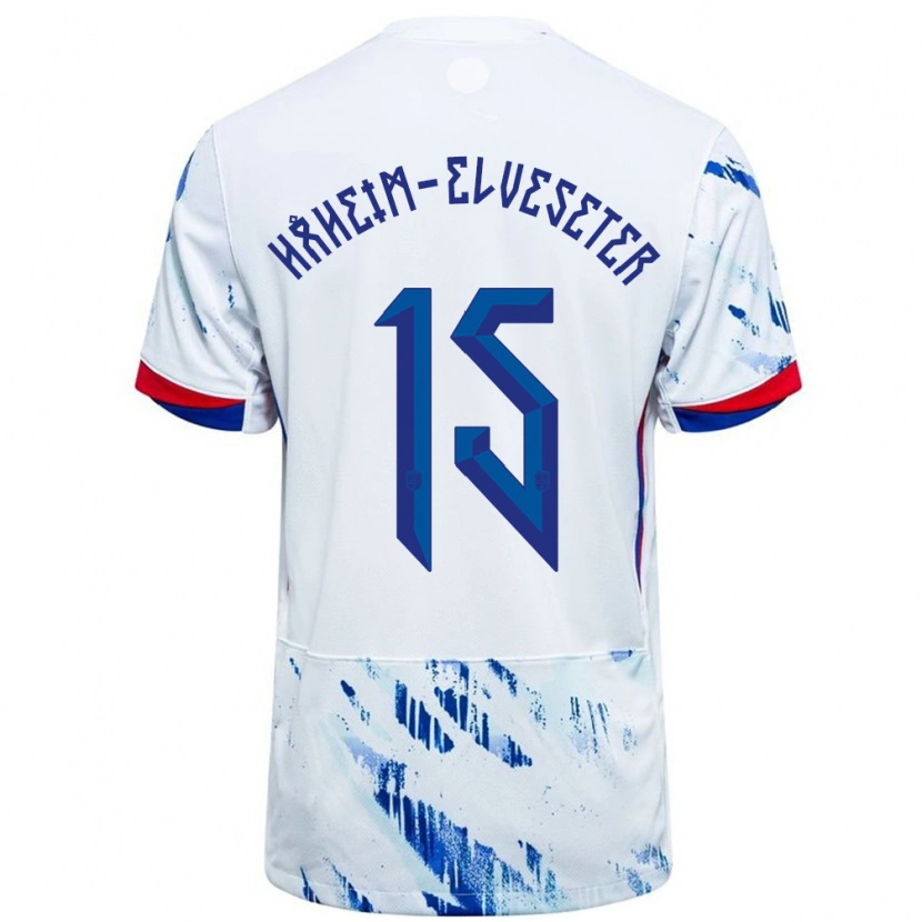 Danxen Hombre Camiseta Noruega Martin Håheim-Elveseter #15 Blanco Azul 2ª Equipación 24-26 La Camisa