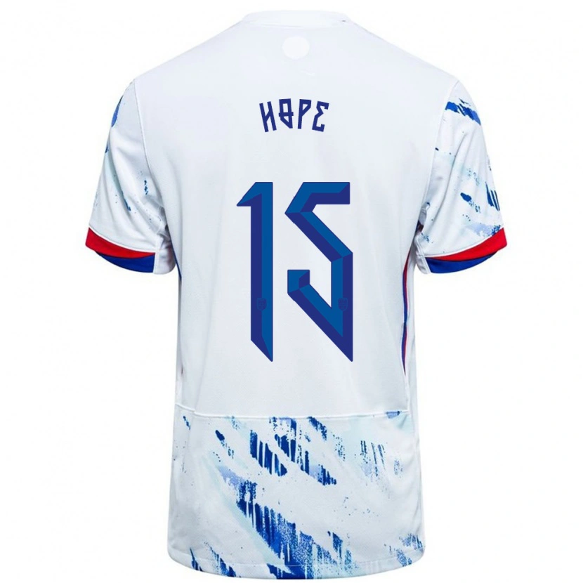Danxen Hombre Camiseta Noruega Mikkel Hope #15 Blanco Azul 2ª Equipación 24-26 La Camisa