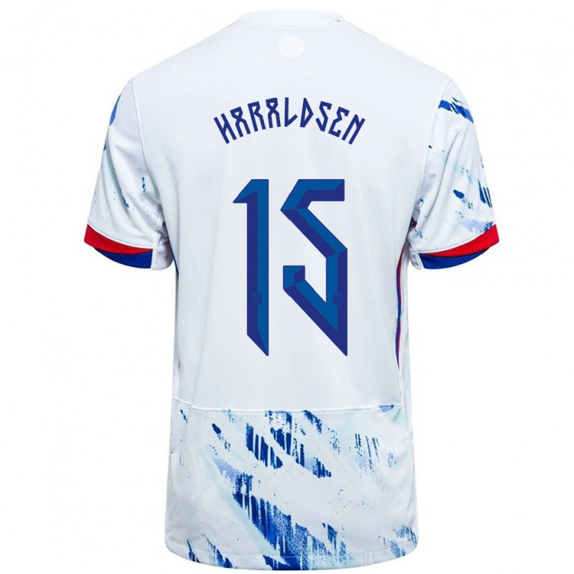 Danxen Hombre Camiseta Noruega Henrik Haraldsen #15 Blanco Azul 2ª Equipación 24-26 La Camisa