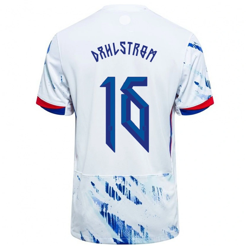 Danxen Hombre Camiseta Noruega Leon Dahlstrøm #16 Blanco Azul 2ª Equipación 24-26 La Camisa