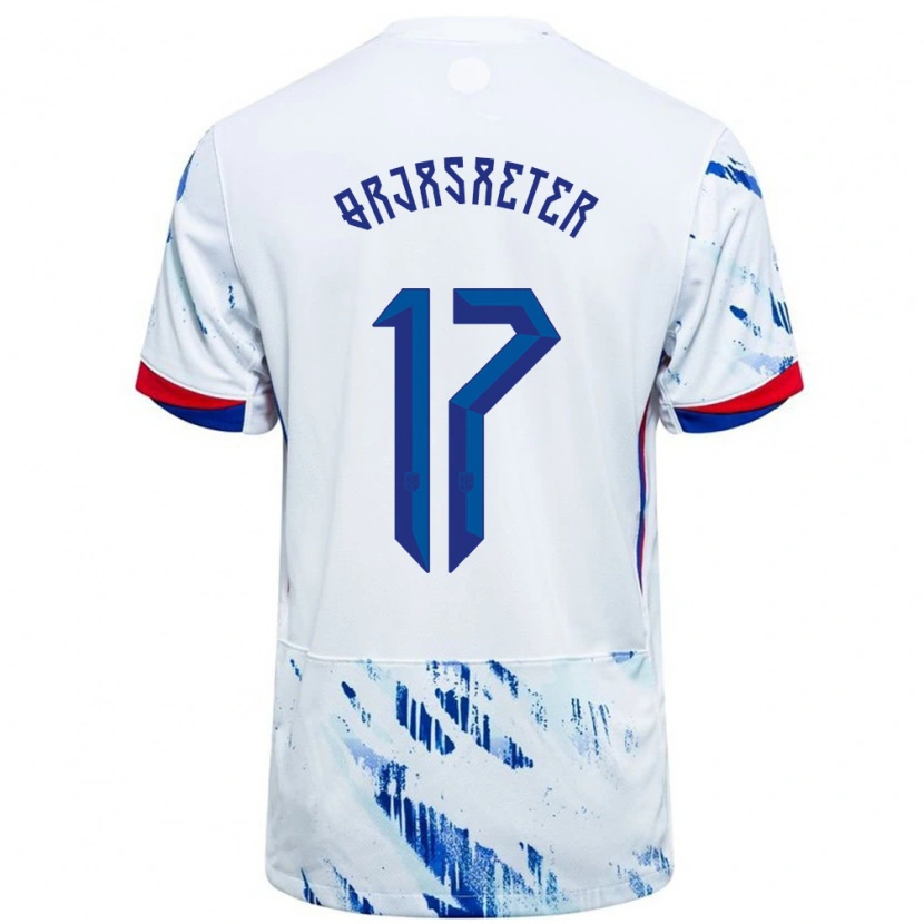 Danxen Hombre Camiseta Noruega Sondre Ørjasæter #17 Blanco Azul 2ª Equipación 24-26 La Camisa