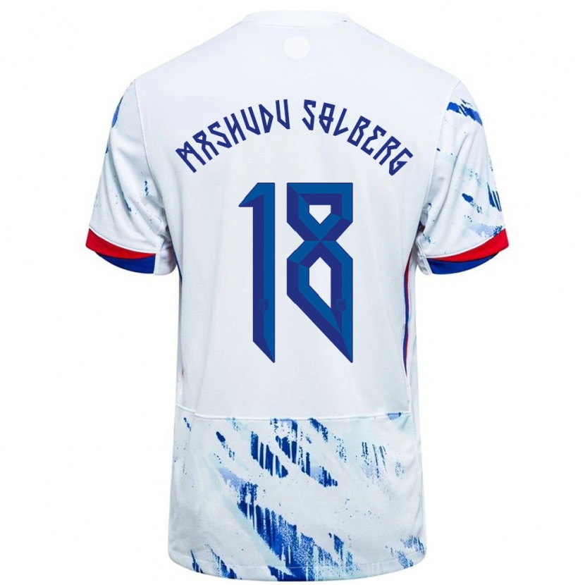 Danxen Hombre Camiseta Noruega Mathias Mashudu Solberg #18 Blanco Azul 2ª Equipación 24-26 La Camisa