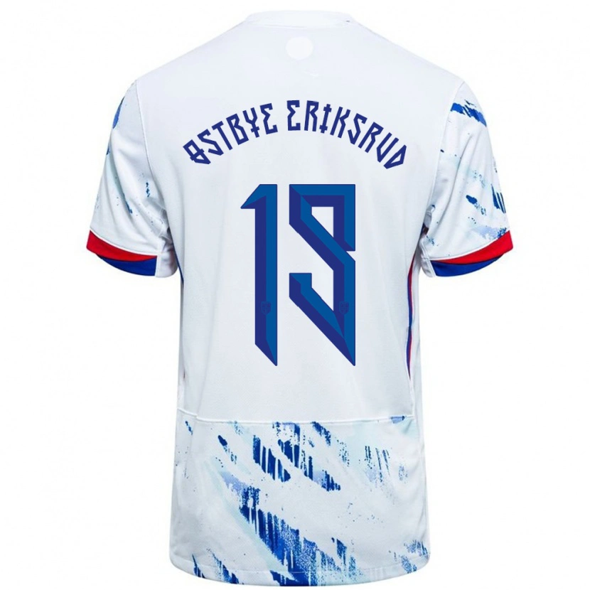 Danxen Hombre Camiseta Noruega Marius Østbye Eriksrud #19 Blanco Azul 2ª Equipación 24-26 La Camisa