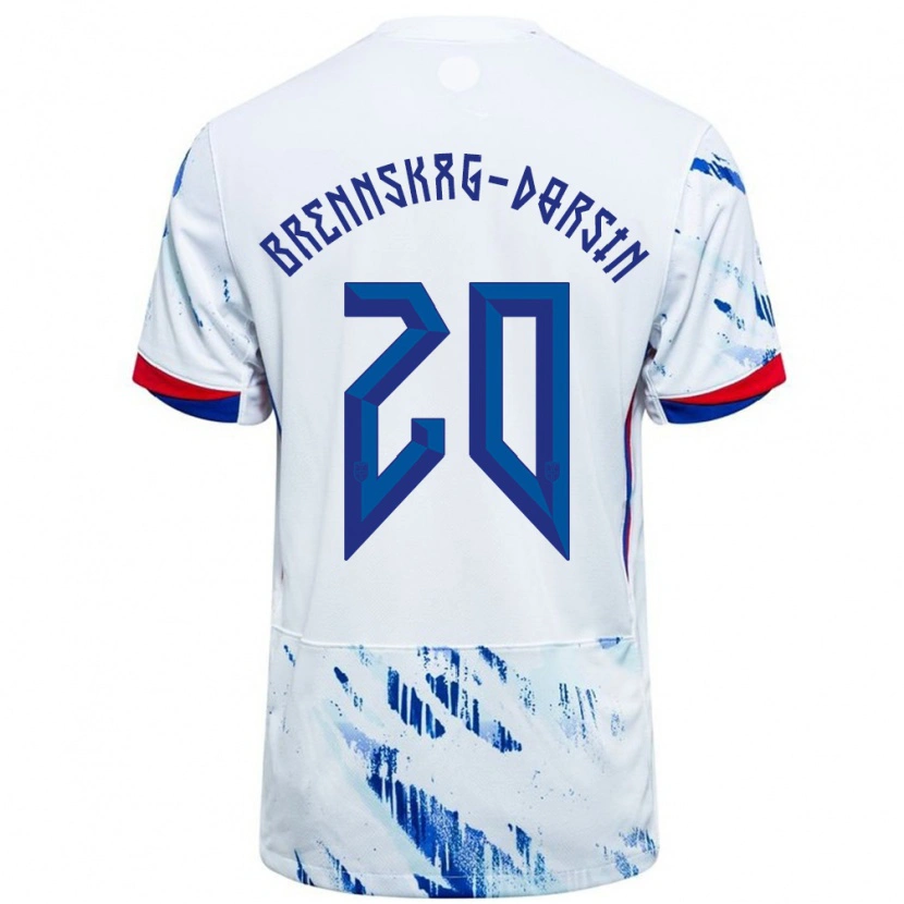 Danxen Hombre Camiseta Noruega Leo Brennskag-Dorsin #20 Blanco Azul 2ª Equipación 24-26 La Camisa