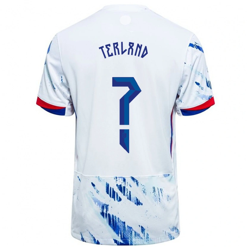 Danxen Hombre Camiseta Noruega Elisabeth Terland #0 Blanco Azul 2ª Equipación 24-26 La Camisa
