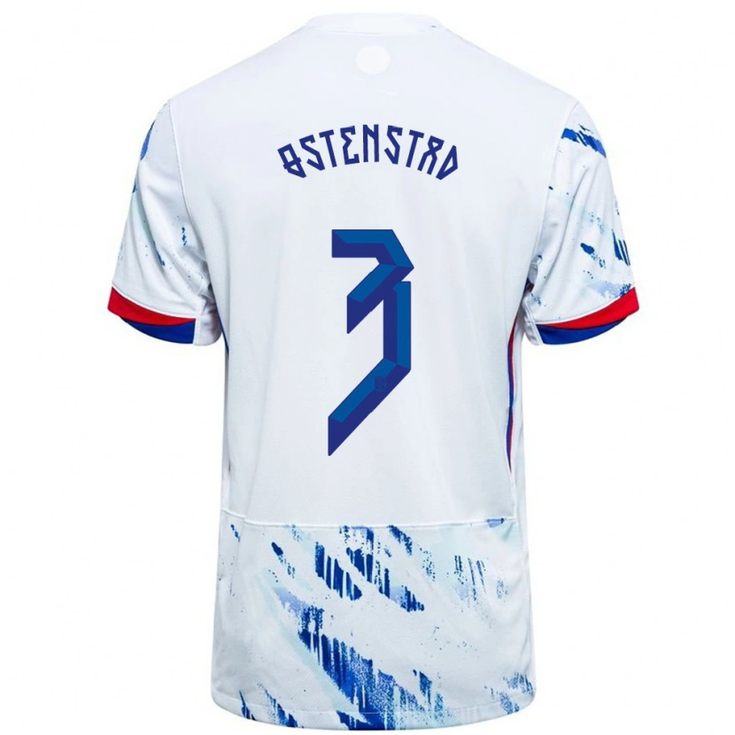 Danxen Hombre Camiseta Noruega Marthine Østenstad #3 Blanco Azul 2ª Equipación 24-26 La Camisa