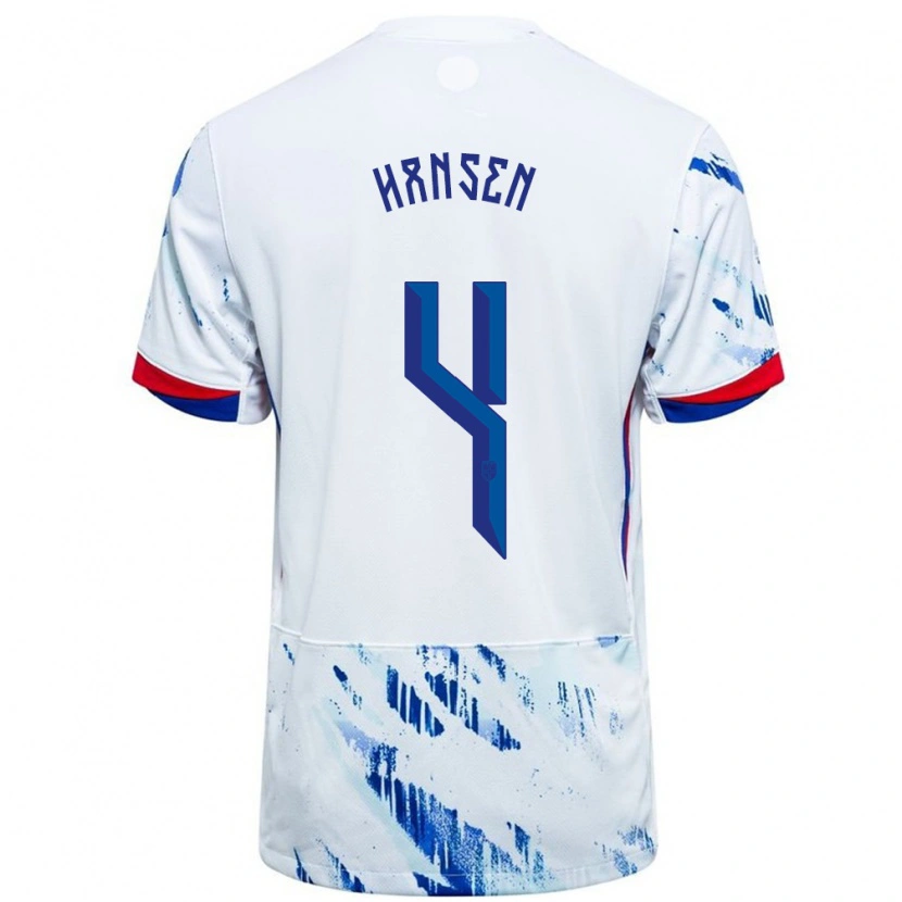 Danxen Hombre Camiseta Noruega Tuva Hansen #4 Blanco Azul 2ª Equipación 24-26 La Camisa