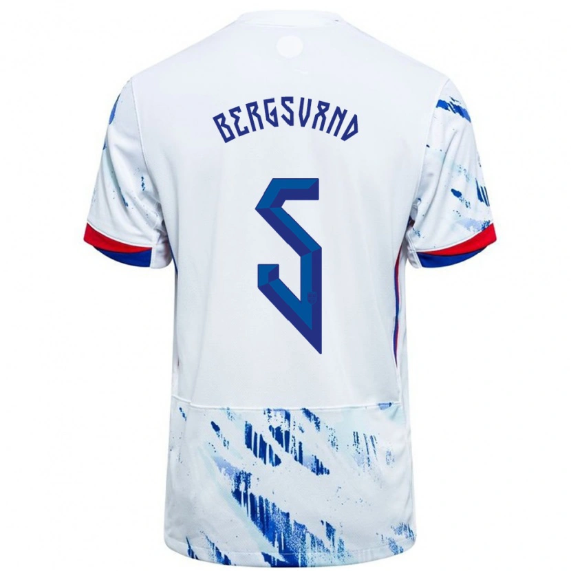 Danxen Hombre Camiseta Noruega Guro Bergsvand #5 Blanco Azul 2ª Equipación 24-26 La Camisa
