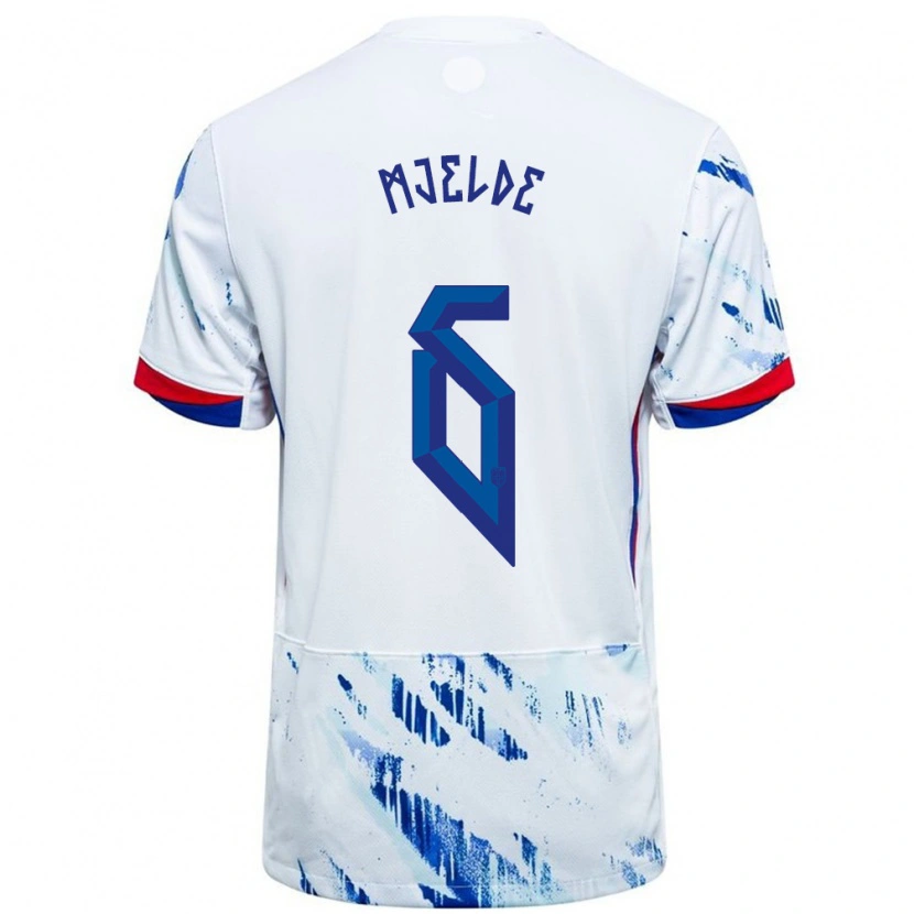 Danxen Hombre Camiseta Noruega Maren Mjelde #6 Blanco Azul 2ª Equipación 24-26 La Camisa