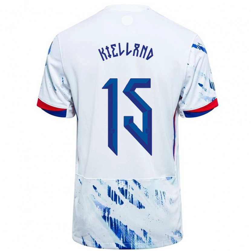 Danxen Hombre Camiseta Noruega Justine Kielland #15 Blanco Azul 2ª Equipación 24-26 La Camisa
