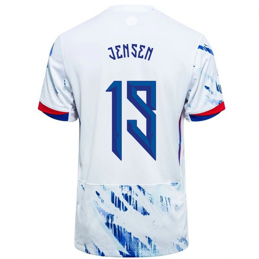 Danxen Hombre Camiseta Noruega Synne Jensen #19 Blanco Azul 2ª Equipación 24-26 La Camisa