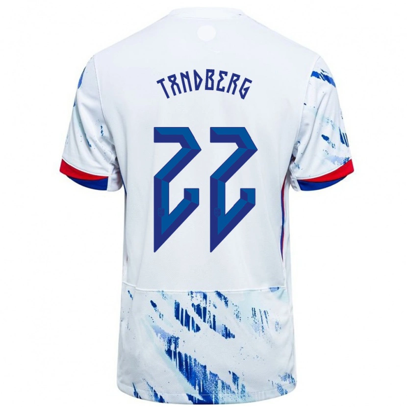 Danxen Hombre Camiseta Noruega Cathinka Tandberg #22 Blanco Azul 2ª Equipación 24-26 La Camisa