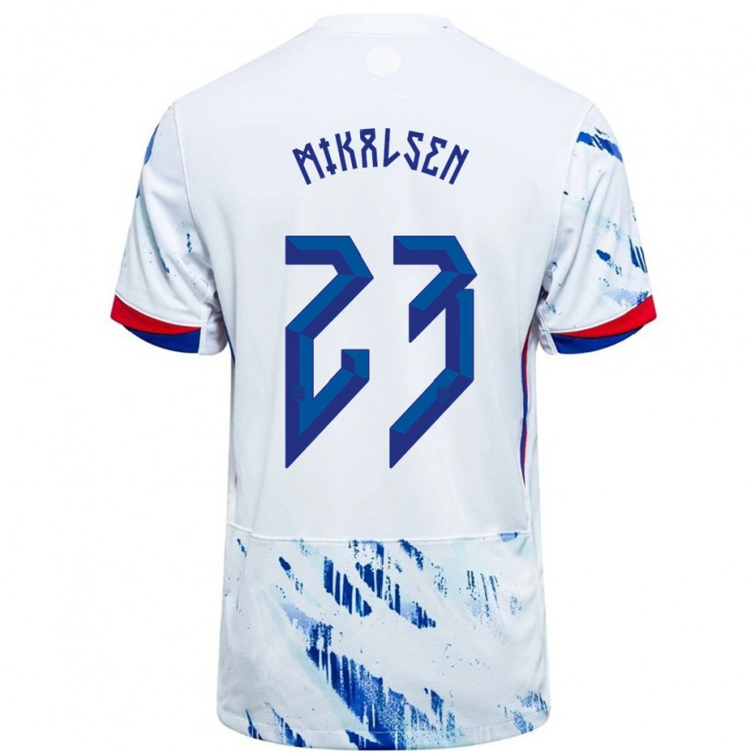 Danxen Hombre Camiseta Noruega Aurora Mikalsen #23 Blanco Azul 2ª Equipación 24-26 La Camisa