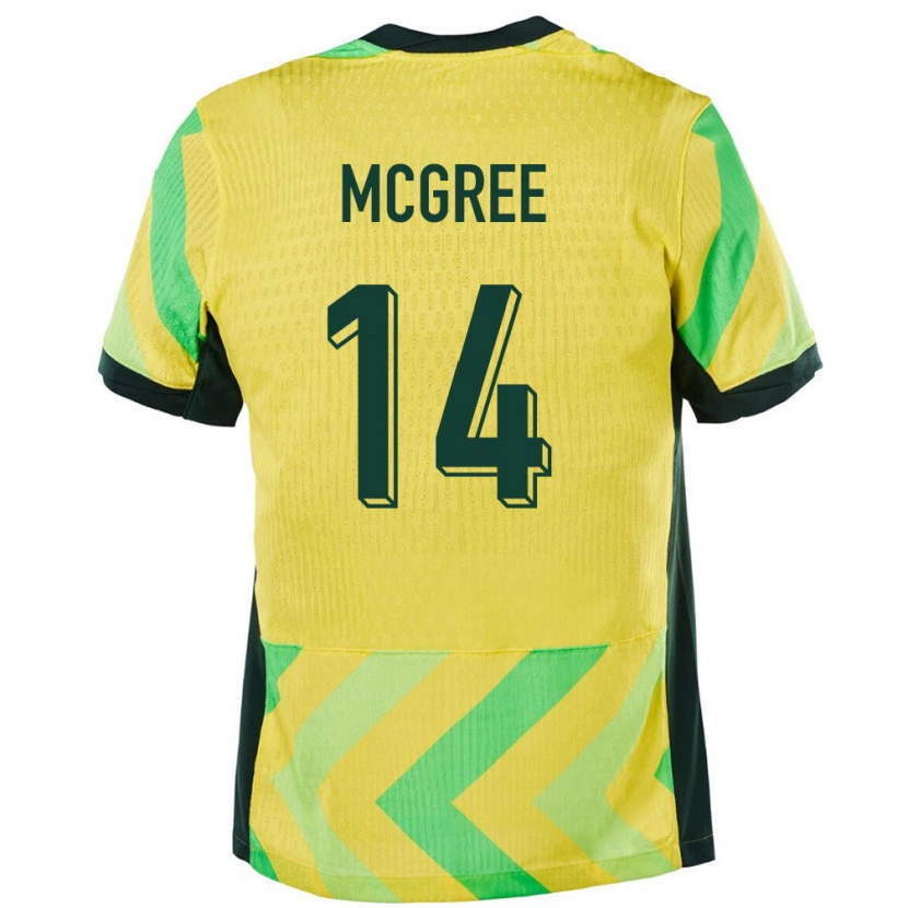Danxen Mujer Camiseta Australia Riley Mcgree #14 Dorado 1ª Equipación 24-26 La Camisa