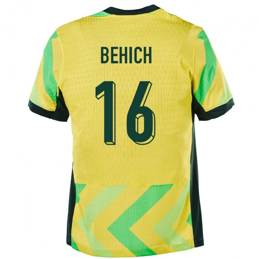 Danxen Mujer Camiseta Australia Aziz Behich #16 Dorado 1ª Equipación 24-26 La Camisa