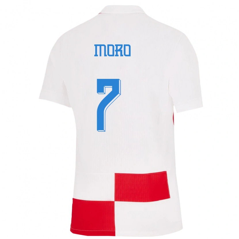 Danxen Mujer Camiseta Croacia Nikola Moro #7 Blanco Rojo 1ª Equipación 24-26 La Camisa