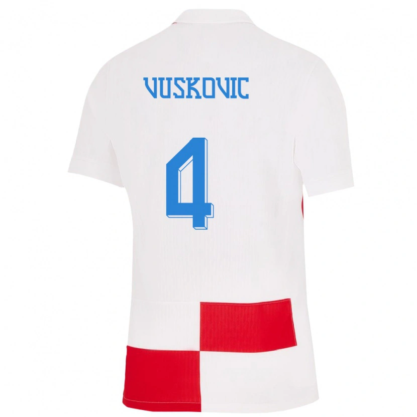 Danxen Mujer Camiseta Croacia Luka Vuskovic #4 Blanco Rojo 1ª Equipación 24-26 La Camisa